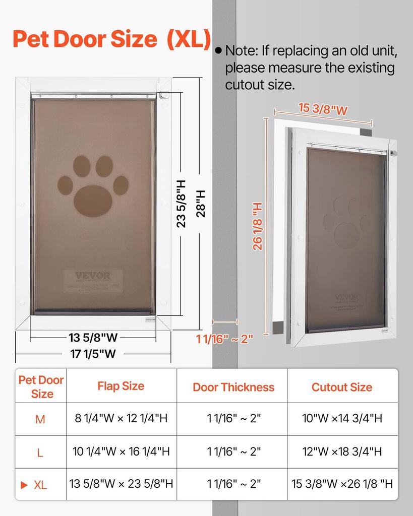 Pet Door, X-Large, with Double Magnetic Flaps and Metal Frame, Strong and Weatherproof Dog Door for Interior and Exterior Doors, Easy To Install, Easy