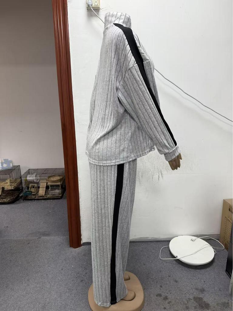 2025 European Style Plus Size Two-Piece Set: Casual Sweatshirt and Wide-Leg Pants for Women