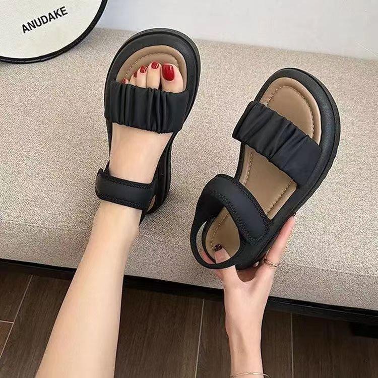 Fashion Women Summer Sports Sandals Thick-soled Increased Plaid Roman Shoes With  Casual RoundToe Comfortable Felmale Flat Sandals