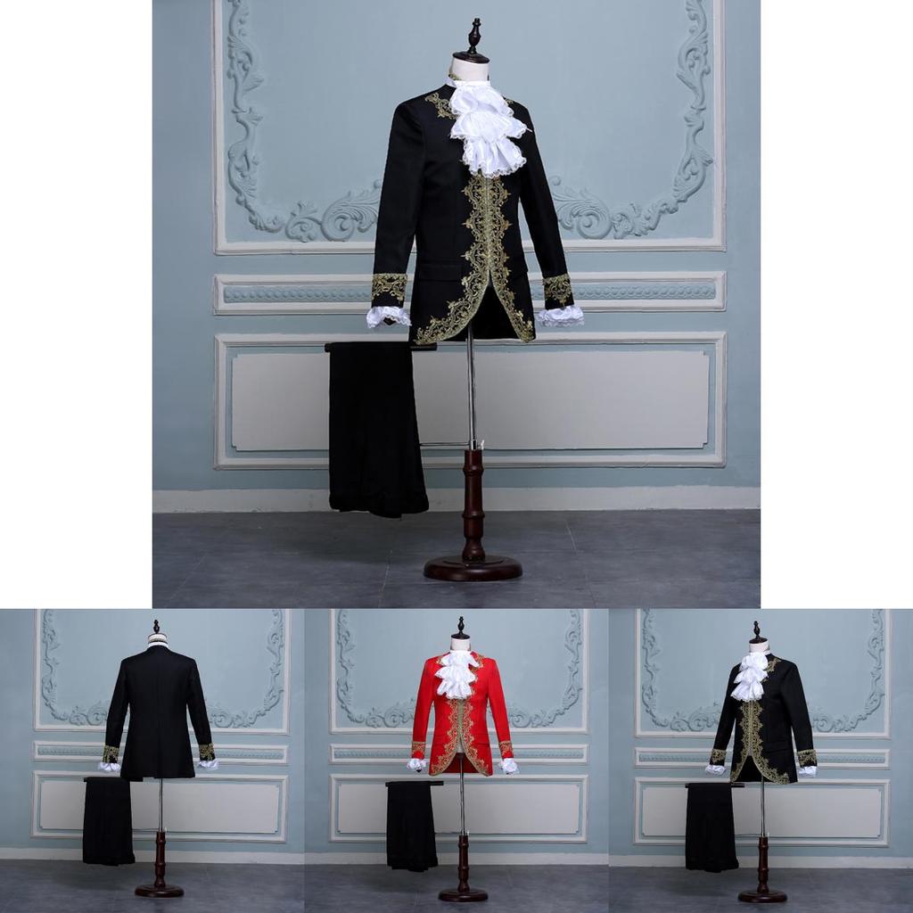 Regal King Prince Renaissance Medieval Men Cosplay Costume Coat And Pants Set