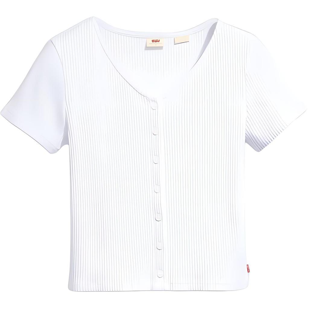 Levis Slim Fit Solid Color V-Neck Short Sleeve T-Shirt Women tops White A7182-0000