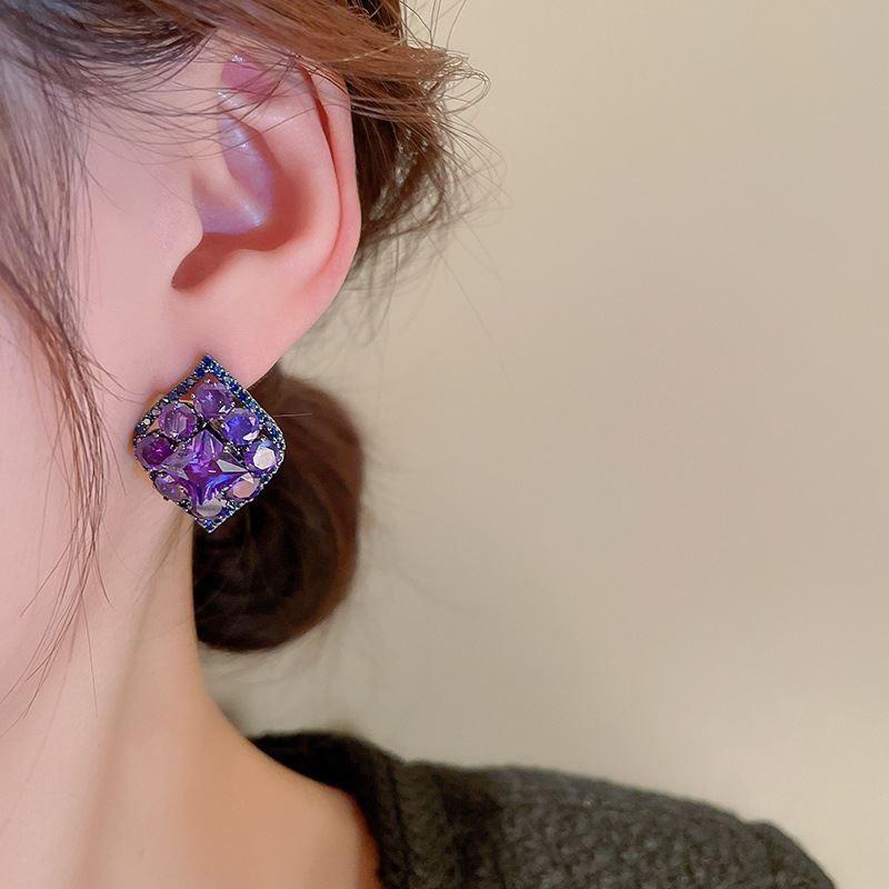 Trend Unique Design Elegant Delicate Light Purple Zircon Rhombus Earrings For Women Jewelry Party Premium Gift