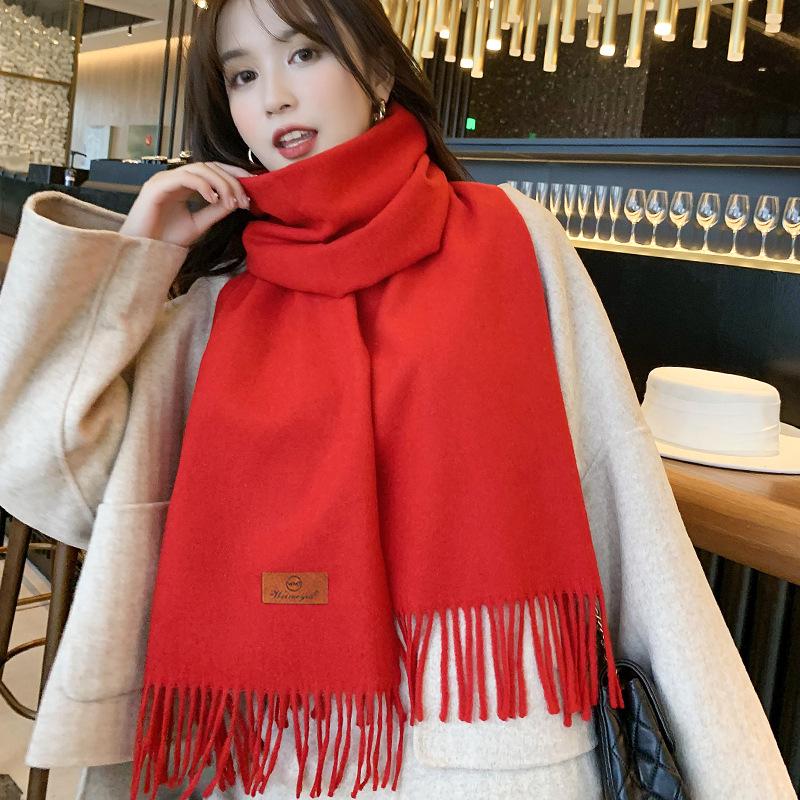 Korean Style Women's Winter Red Tassel Scarf - Imitation Cashmere Warm Gift