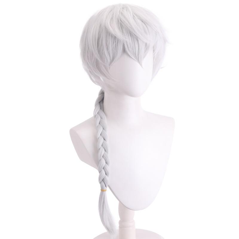 Cosplay-Perücken, 85 cm, Nikolai Gogol Cosplay-Perücke, Anime Bungo Stray Dogs 4, Nikolai Gogol-Perücke, hellcyanfarbenes Geflecht, hitzebeständige Haarperücken