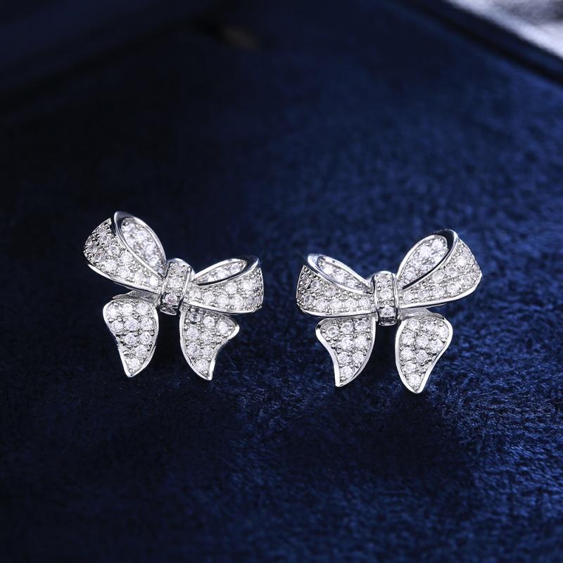 

CAOSHI Temperament Sweet Bow Design Stud Earrings Bling Bling Elegant Accessories Cubic Zirconia Wedding Party Jewelry for Women WHITE