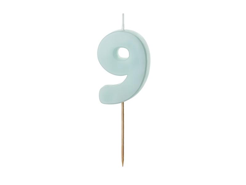 Świeczka Urodzinowa Cyferka 9, Jasny Niebieski, 5.5 Cm (1 Karton / 24 Szt.)