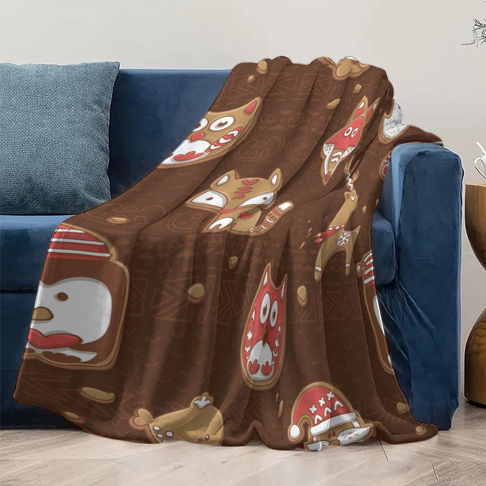 Cozy Throw Blanket Cute Animal Pattern Flannel Soft Warm Bedspread Living Room Decor Gift Christmas Holiday Home Decor