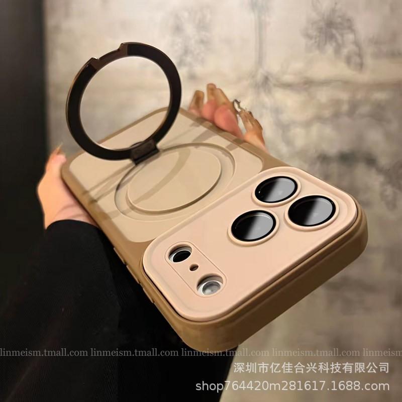 Second-changing contrasting color magnetic suction bracket is suitable for iPhone18promax mobile phone case Apple 17 matte skin case
