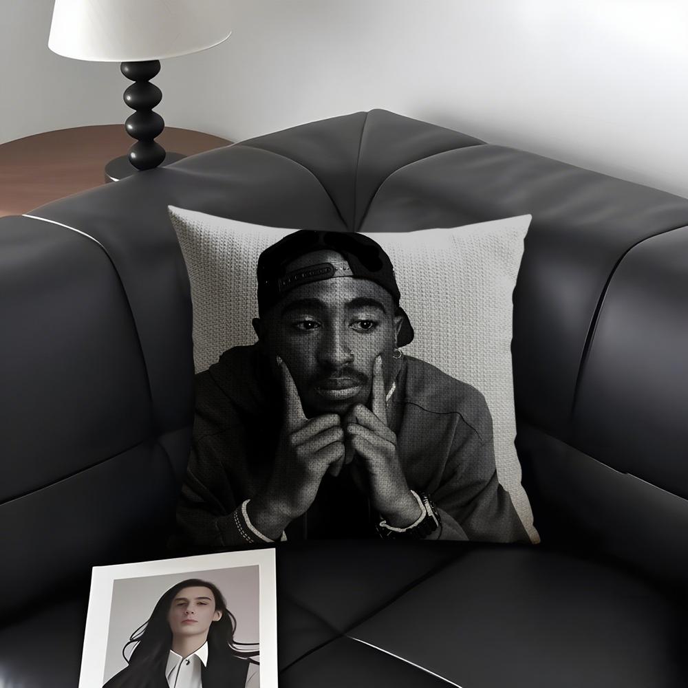 T-Tupac Shakurr Rapper Cushion Cover Natural Linen Organic Fabric Double-Sided Printing Sofa Home Decor Gift Pillow Case