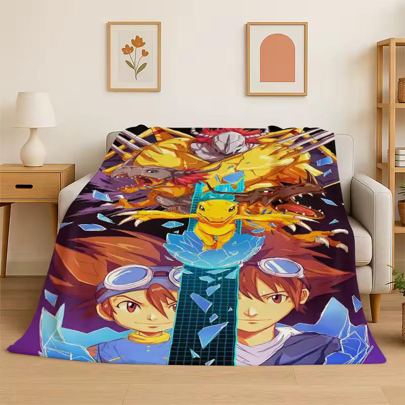 Digimon Adventure Angewomon Agumon Cartoon Flannel Blanket Soft Warm Throw Blanket for Bedroom Living Room Bed Travel Picnic