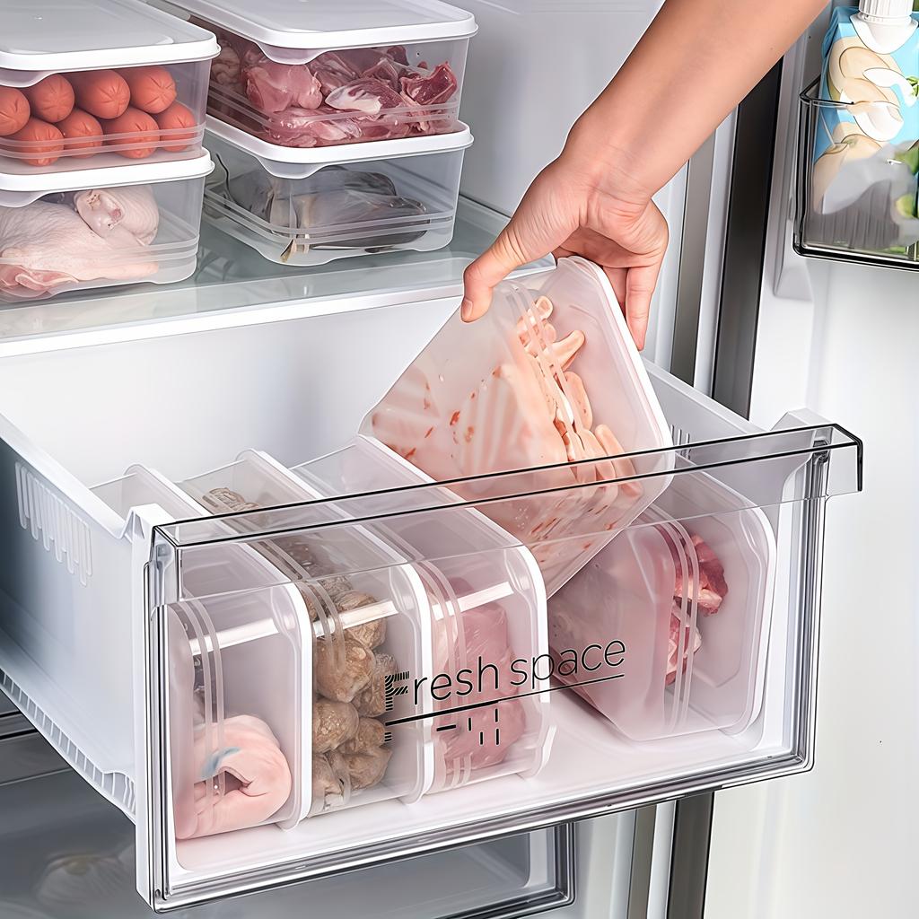 Airtight Plastic Food Storage Box Square Fridge Organizer for Vegetables Fruits Meat Sealed Container