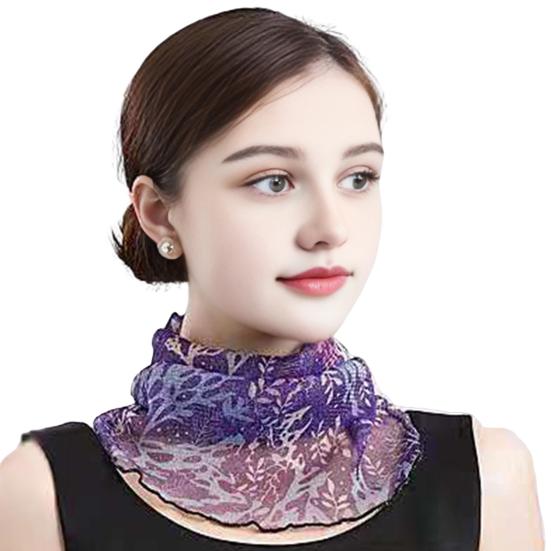 Women Floral Chiffon Ring Scarf Neck Guard False Collar Elastic Bib Wraps Travel Scarf Versatile Accessory