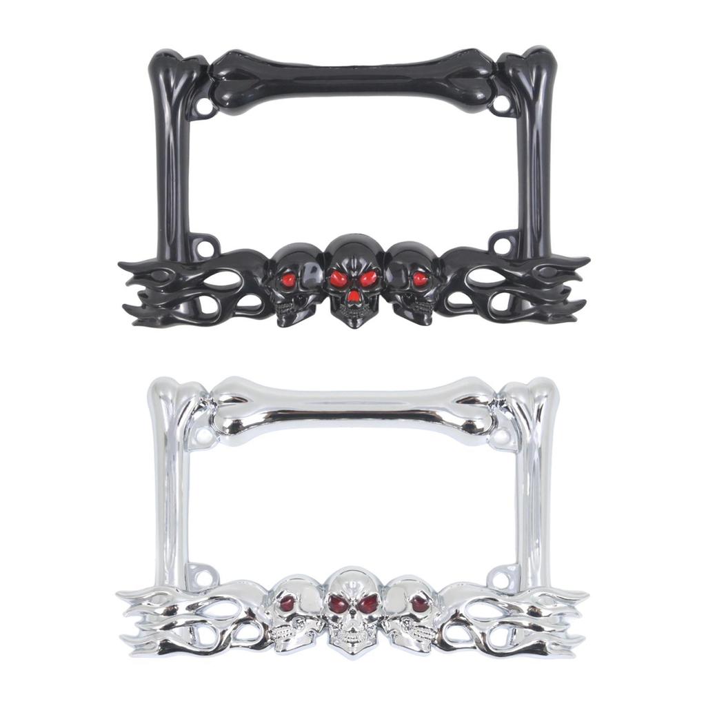 Skull Decor Motorcycle License Plate Frame Universal Fit 9inchx5.5inch