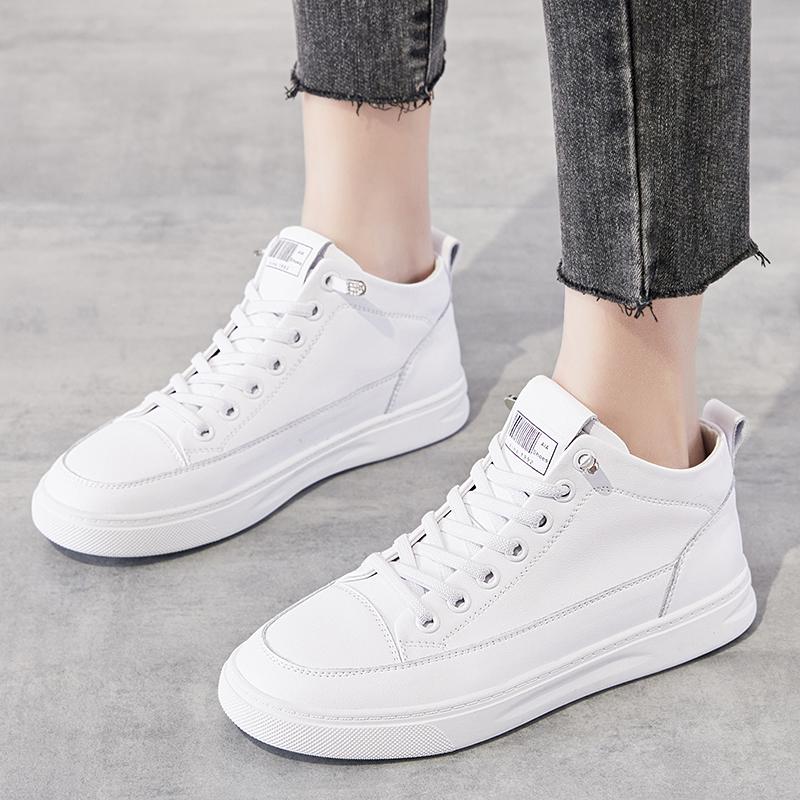 Zapatillas de Cuero Genuino para Mujer con Cordones Zapatos Casuales Planos Zapatillas Clásicas Cómodas para Mujer Zapatos Vulcanizados de Moda