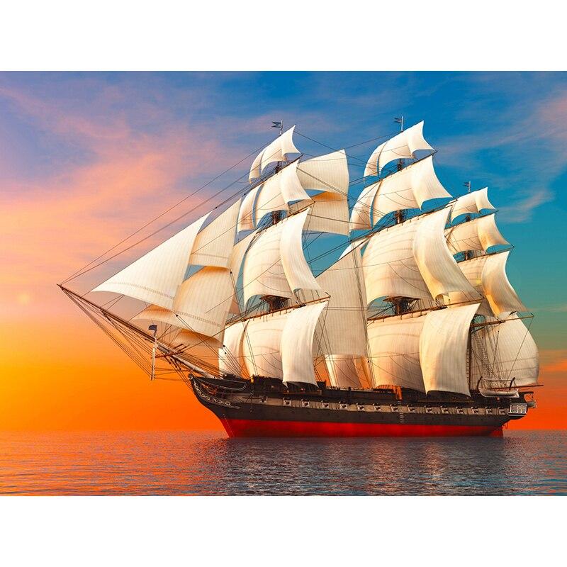 New 5D DIY Diamond Painting Sailboat Diamond Embroidery Sea View Cross Stitch Full Round Drill Home Decor Manual Art Gift