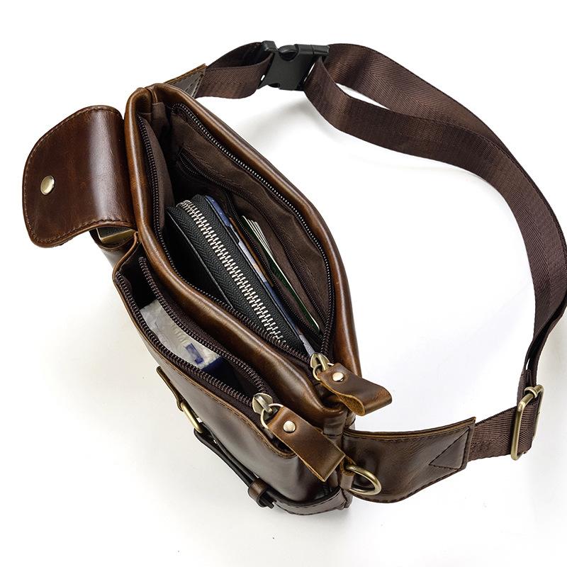 Men'S Leather Fanny Pack Retro Men'S Waist Satchel Cowhide Outdoor Breast Bag Men'S Bag Messenger Bag