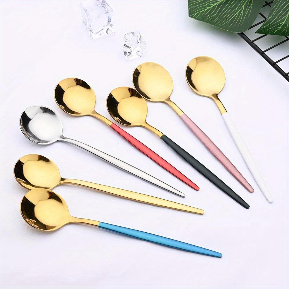 6Pcs Stainless Steel Teaspoon Set - Colorful Flatware for Cake, Fruit, Dessert, Coffee, and Snack