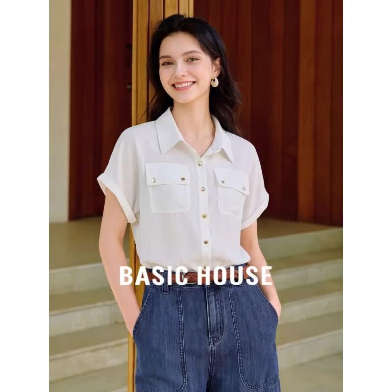 Basic House Women s Commuter White Short-Sleeve Polo Shirt L белый