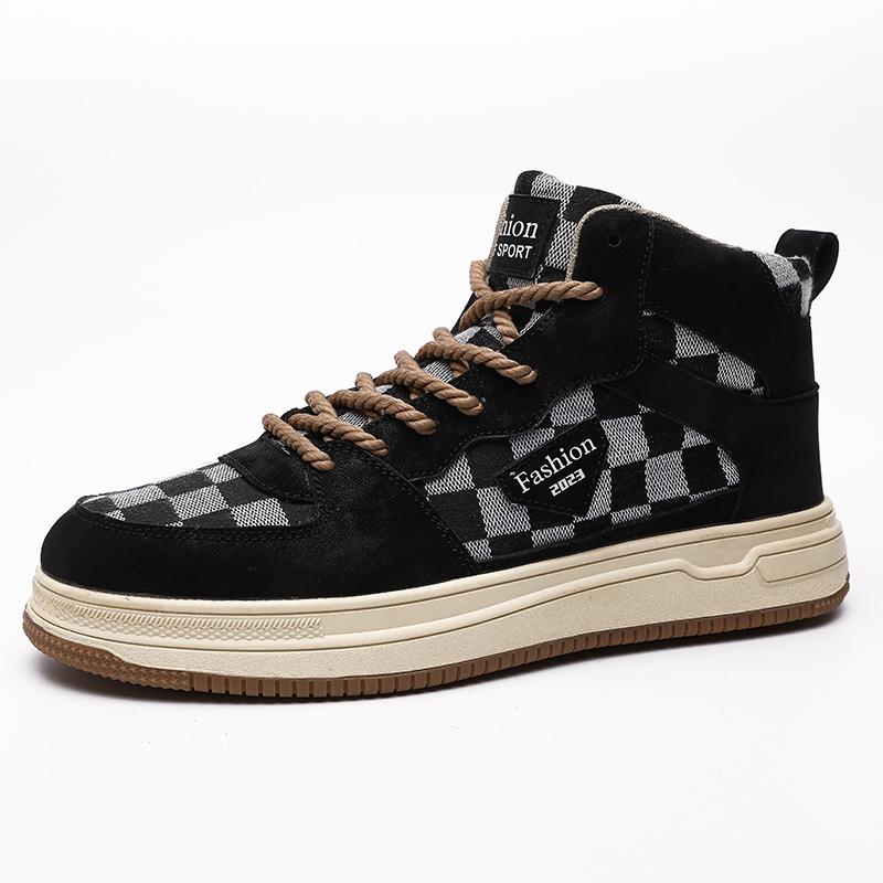 

2026fashi Men s Hightop Skateboard Shoes Students Boys Walking Casual Boots Autumn Spring Sports Running Travel Sneakers 38 чёрный