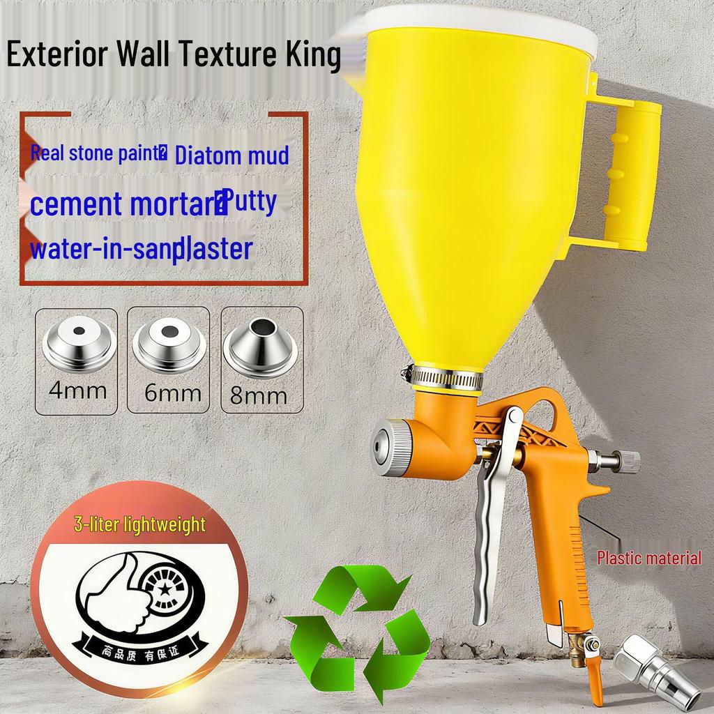 Putty King Spray Gun: 6L Exterior Wall Stone Paint & Cement Mortar Texture Hopper, with 3L Orange Sprayer.