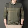 Men Casual Striped Long Sleeve Polo Shirt With Real Pocket Daily Wear Top