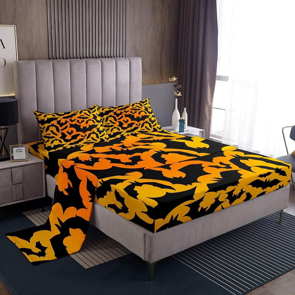Halloween Theme Pattern Mattress Four-piece Bedding Set Bedroom Dormitory Bedding Decoration