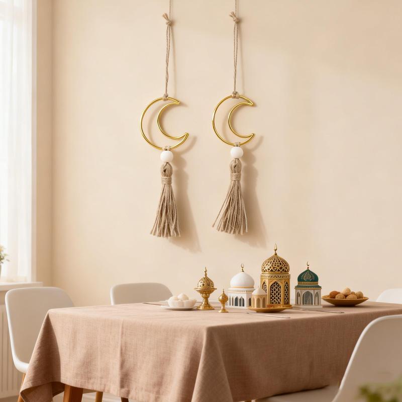 1-5pcs Ramadan Moon Tassel Wooden Beads Ornament Eid Mubarak Muslim Islamic Party Decoration For Home Wall Door DIY Craft Gift