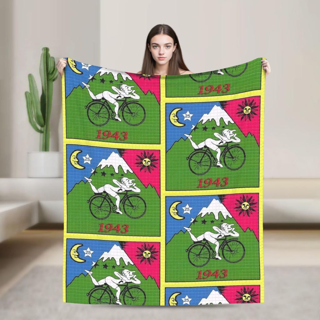 Soft Blanket Girls Boys Travel Albert Hofmann LSD Bicycle Day Throw Blanket Flannel Bedspread For Chair Novelty Sofa Bed Cover