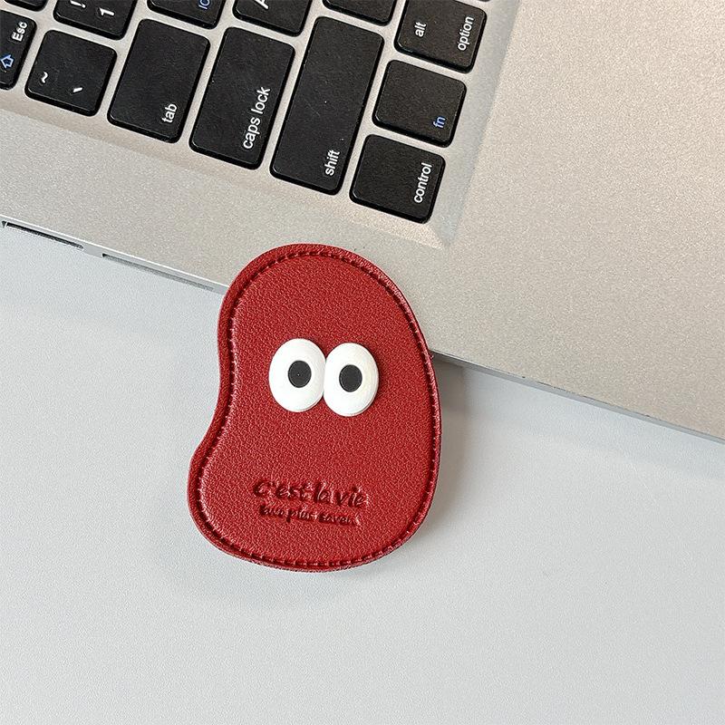 Cute Big Eyes Solid Color Cashew Leather Mobile Phone Airbag Bracket Retractable Simple Japanese Small Fresh Ring