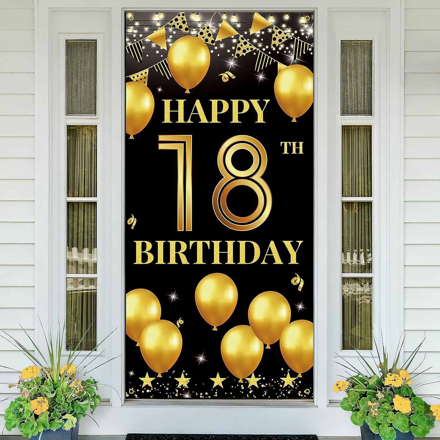Vicycaty Happy 18th Birthday Decorations for Boys Girls, 18th Birthday Banner Backdrop, Fabric 18 Year Old Party Yard Sign Photo Props Door Decor