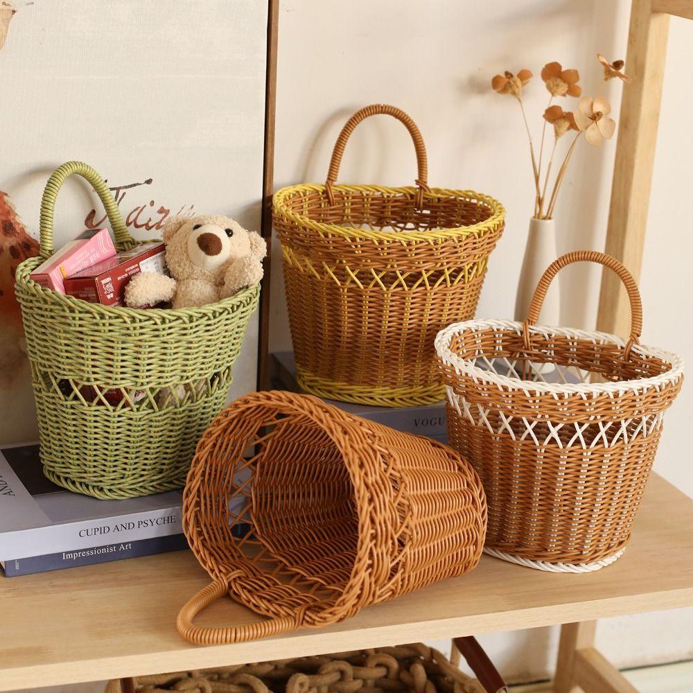 Faux Rattan Wandkorb Handgeflochten Geflochtener Aufbewahrungskorb Wohnraumaufbewahrung