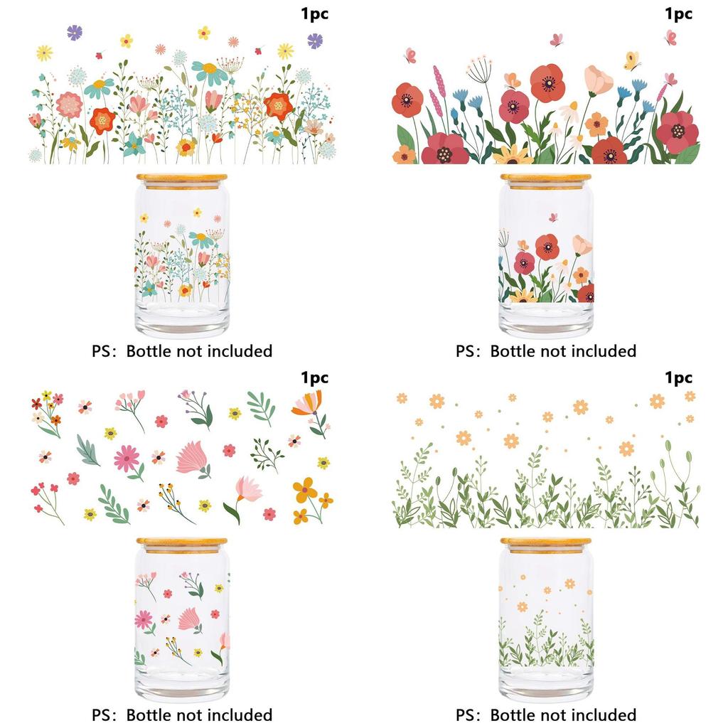 Floral Plant Glass Cup Stickers Water Crystal Transfer Decoration For Home Party