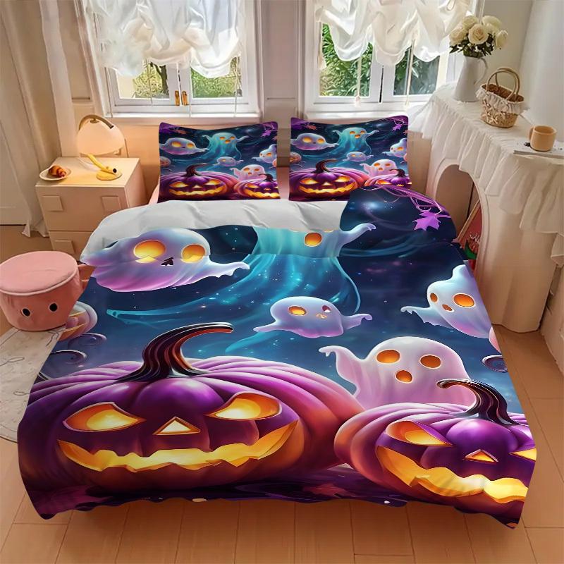 3pcs Ghosts, Jack-o'-Lanterns Duvet Cover Set -Includes 1 Duvet Cover and 2 Pillowcases, No Quilt Core, All-Season Home Decor yy251111098