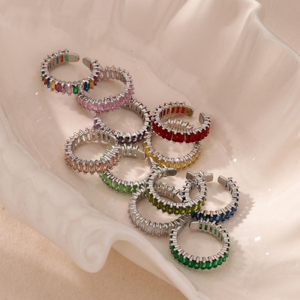 Y2K Colorful Zircon Stainless Steel Rings for Women Silver Color Open Finger Ring Wedding Jewelry Punk Hip Hop Accessories Gifts