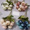 Home Decor Silk Flowers 7 Heads Artificial Peony Flowers, Vintage Fake Flower Arrangements Wedding Blue Bouquet Bouquets Decorations, Floral