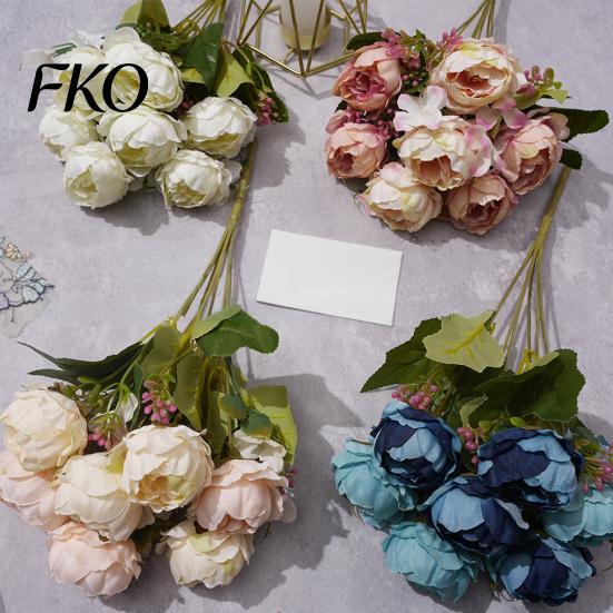 Home Decor Silk Flowers 7 Heads Artificial Peony Flowers, Vintage Fake Flower Arrangements Wedding Blue Bouquet Bouquets Decorations, Floral