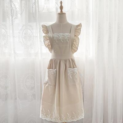 Washed Cotton Linen Lace Kitchen Aprons Flower Shop Garden Ruffles Work Clean Apron for Woman Dress