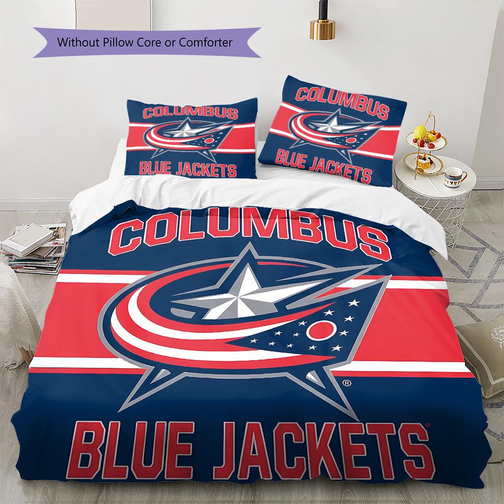 Columbus Blue Jackets Pattern Bedding Quilt Set Quilt Cover Pillowcase Home Decoration Gift (1 * duvet cover + 2 * pillowcase, without core)