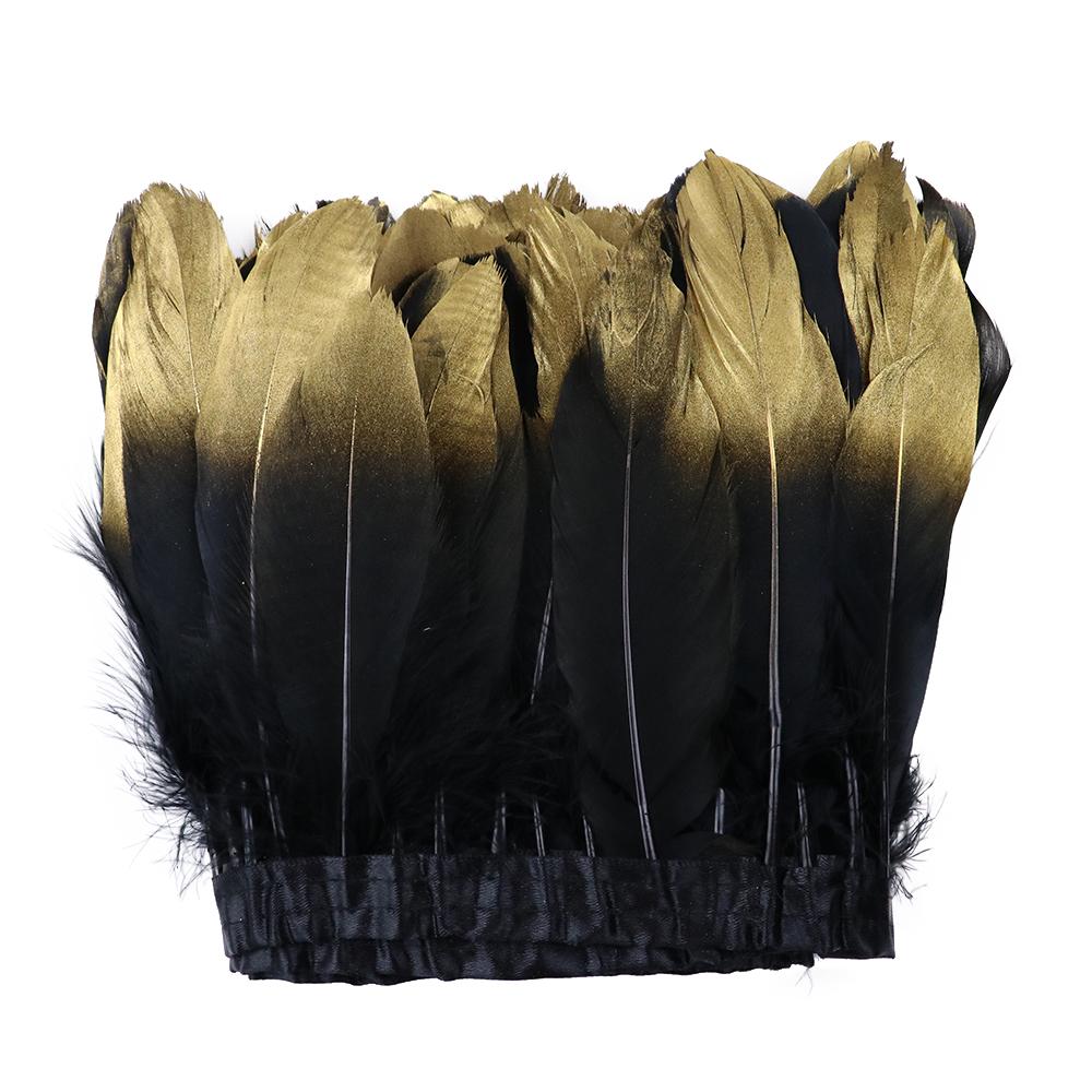 1 Yard Golden Dipped Goose Feather Trims White Plumes Ribbon Fringe For Handicraft Wedding Dress Decor Accessories Crafts