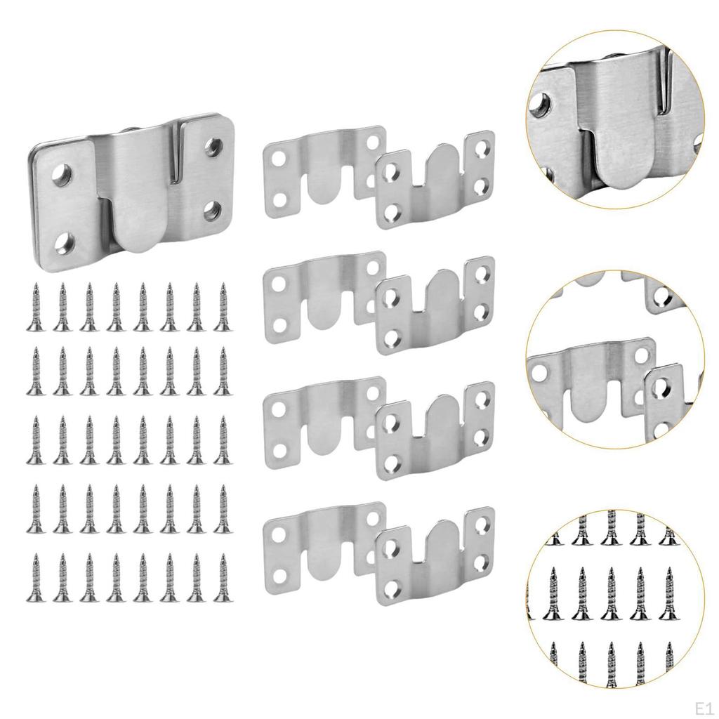 10 Interlocking Flush Mount Bracket Hooks for Picture Hanging Stainless Steel Frame Accessories