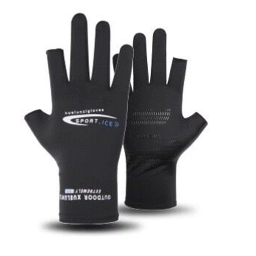 

Шовкові рибальські рукавички. Дихаючі літні велосипедні рукавички. Тонкі чоловічі жіночі рукавички. Спорт на відкритому повітрі. Black-Two fingers style