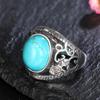 Retro Natural Turquoise Rings Silver S Ring for Women Men Party Engagement Gift Luxury Fine  Ring