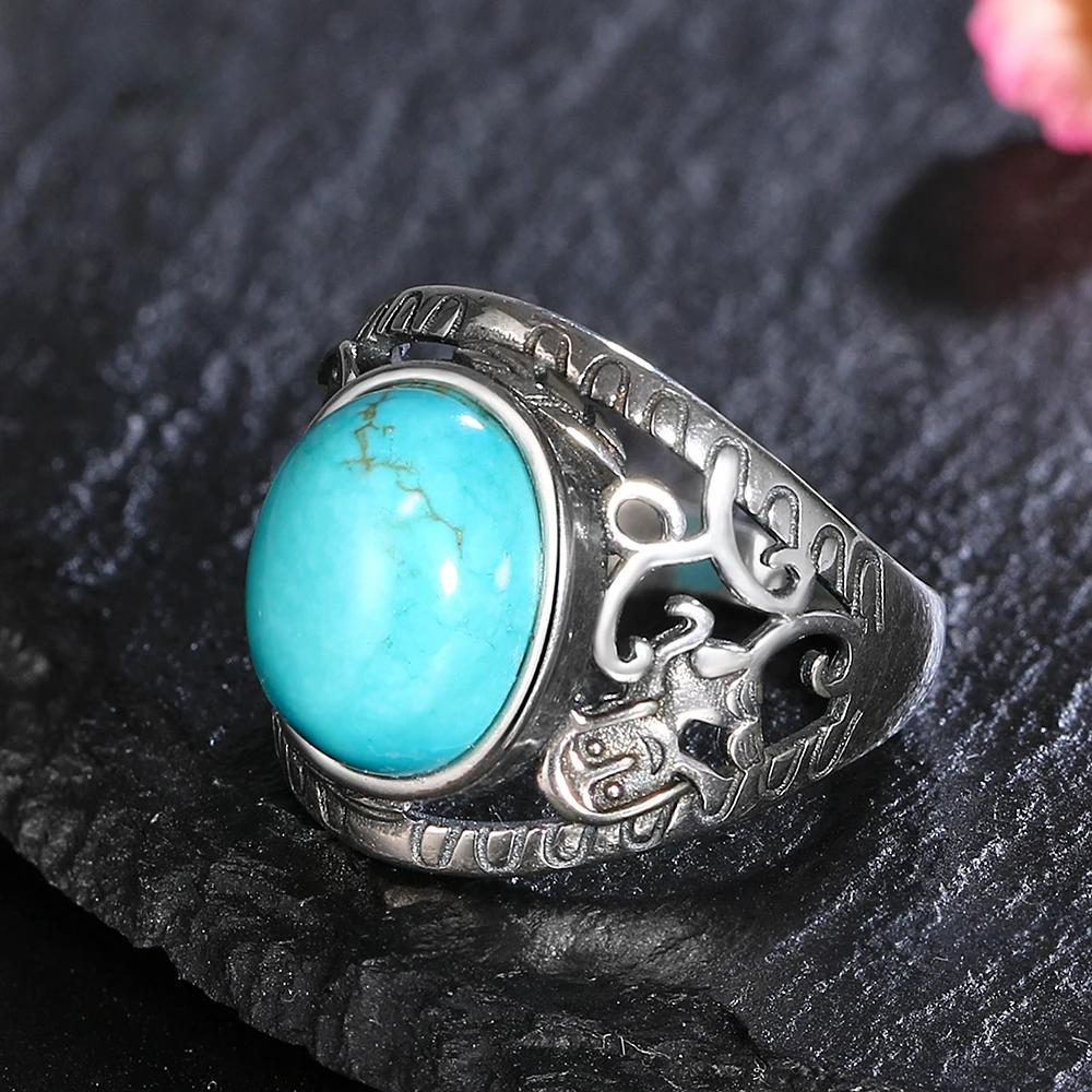 Retro Natural Turquoise Rings Silver S Ring for Women Men Party Engagement Gift Luxury Fine  Ring