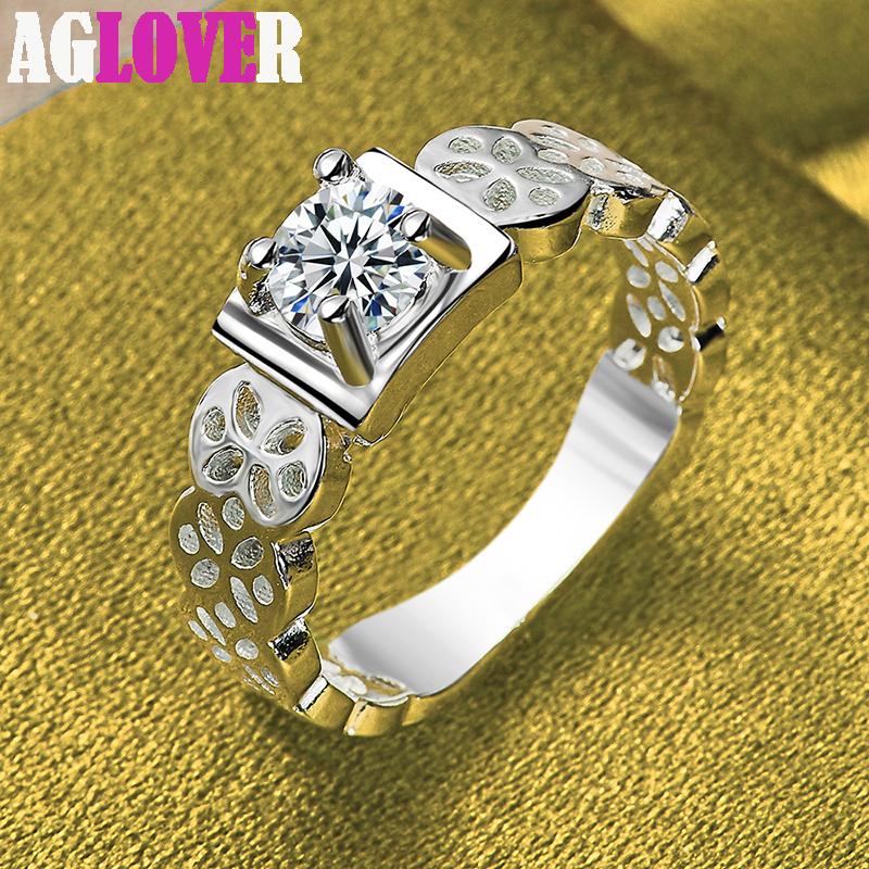 925 Sterling Silver AAA Zircon Hollow Patter Ring Jewelry
