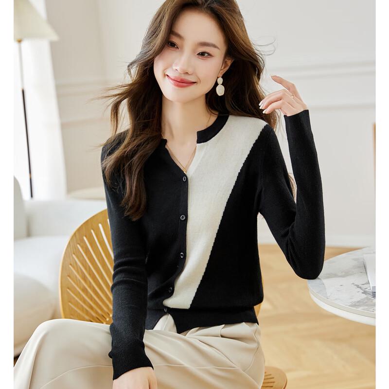 Srcr Women's Elegant Color-Block Short Knit Cardigan