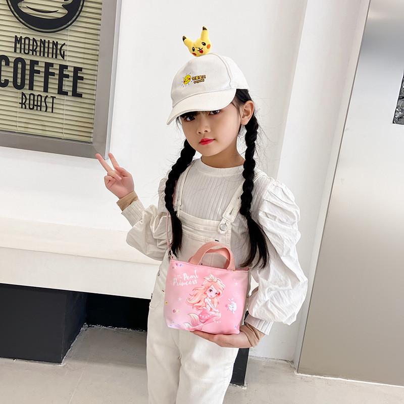 Adorable Korean Style Children's Mermaid Print Canvas Crossbody Bag For Girls