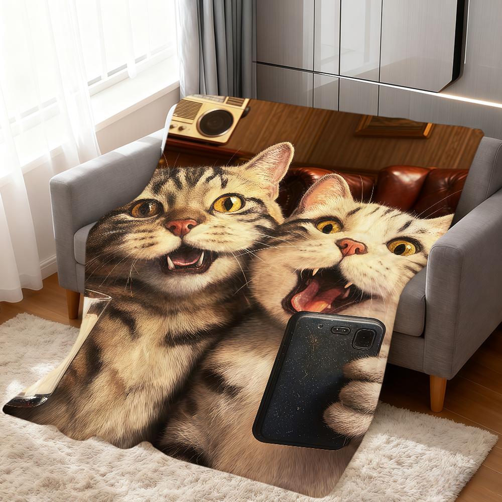 Kawaii Kitten Vintage Cute Funny Cat Soft Warm Plush Blanket Dormitory Sofa Living Room Pet Hogar Bedroom Gift Nap Home Flannel