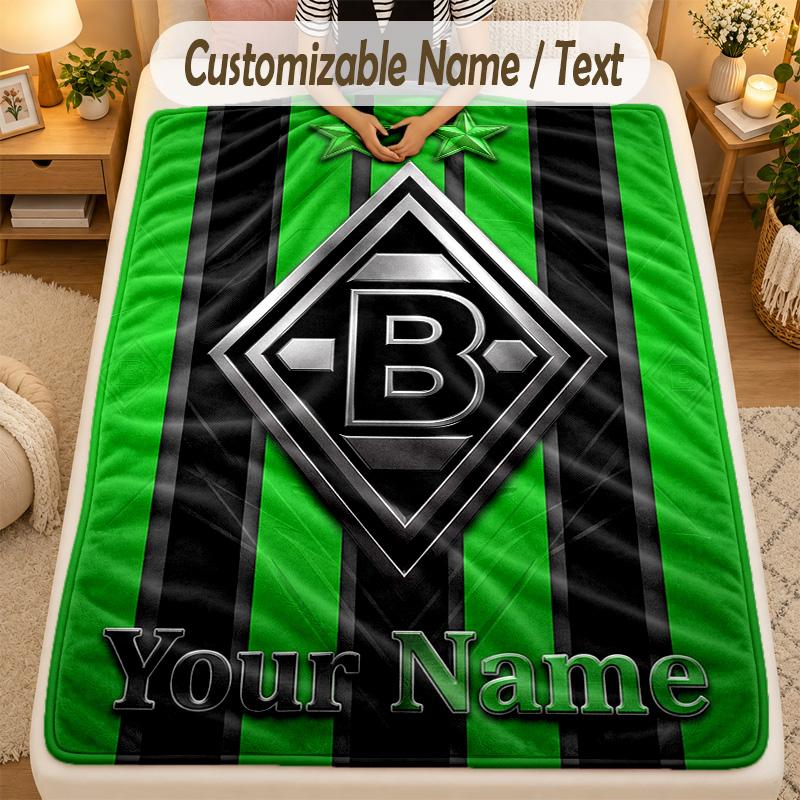 FlaneldeckeBorussia Mönchengladbach Benutzerdefinierter Name Text Personalisierte Weiche Warme Überwurfdecke Heimdekoration Geschenk