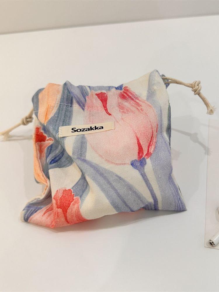 Fresh And Sweet Pink Tulip Fabric Storage Bag Soft Dustproof Organizer Drawstring