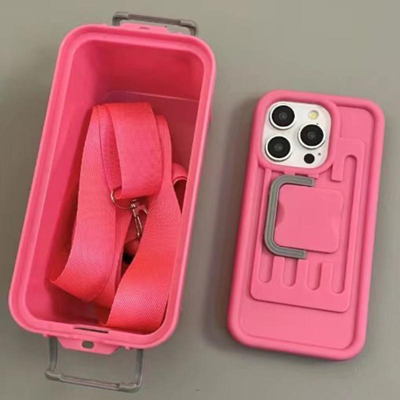

XX Series For iPhone 16 Pro Case Candy Color PC+TPU Phone Cover with Crossbody Storage Box Rose